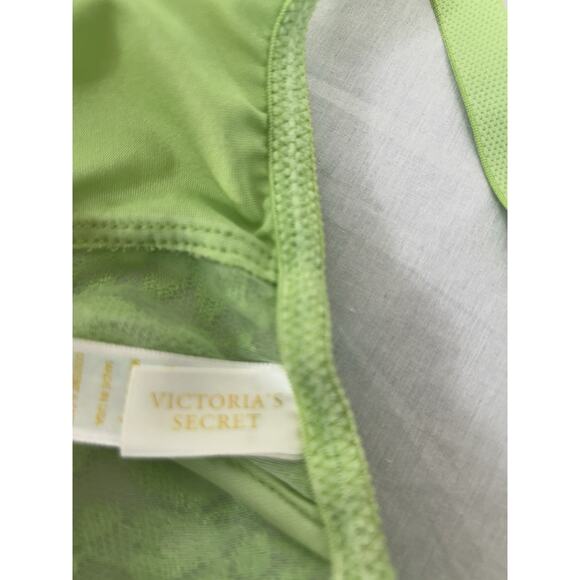 Vintage Victoria Secret Gold Label Lace Bra Underwire 34DD Bright Apple Green - Picture 4 of 5